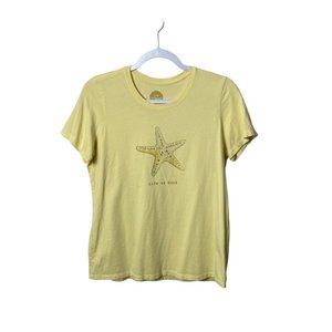 Life Is Good Women Yellow Ocean Beach Sea Star Starfish Tee T-Shirt Size Medium